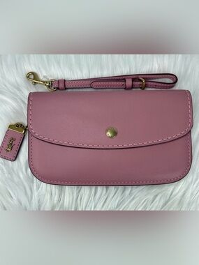 Coach Rose Pink Leather Wristlet with Gold-Tone Hardware